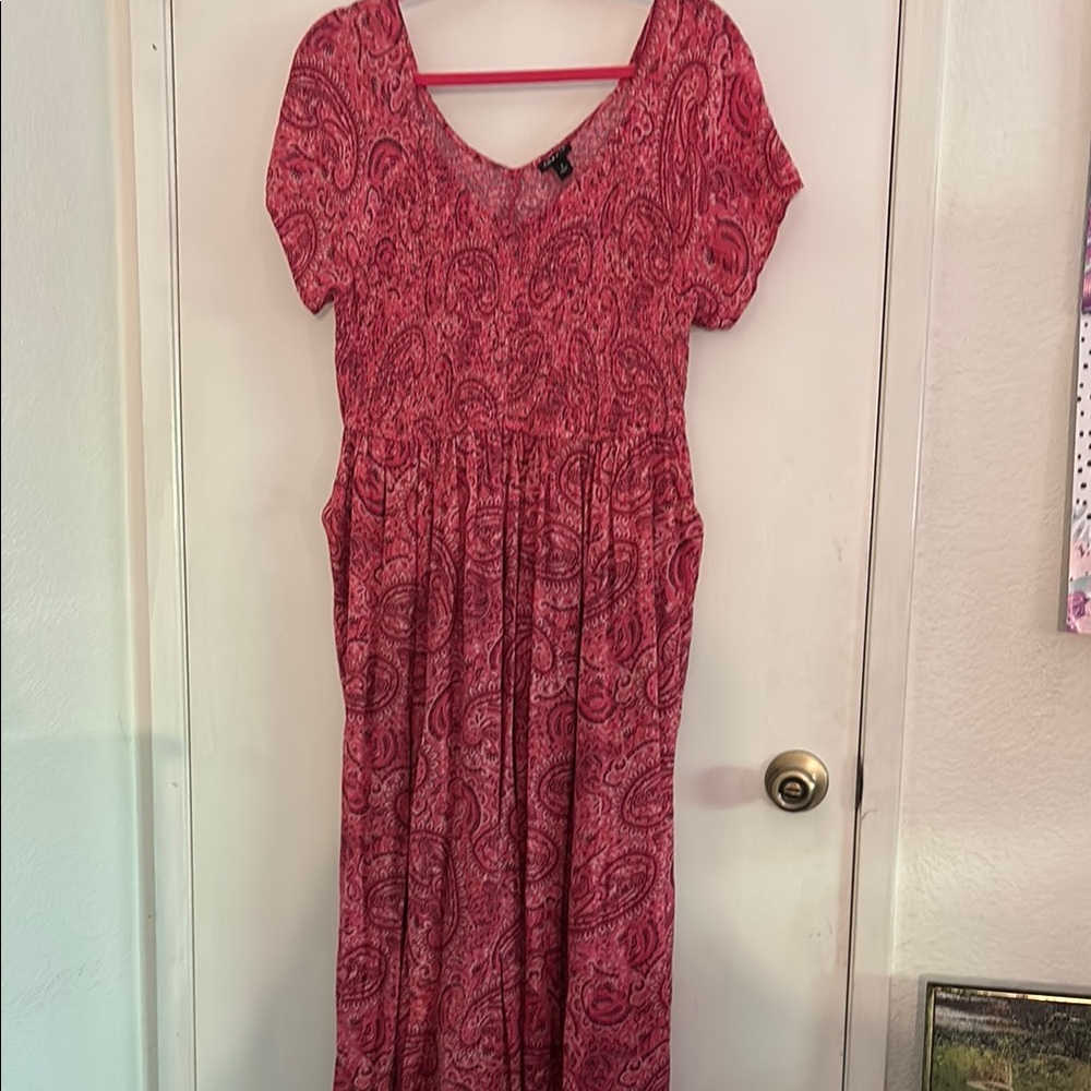 Torrid Pink Red Flutter Sleeve Midi dress with pockets